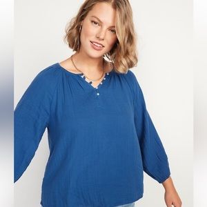 Old Navy Blue Double-Weave Long Sleeve Blouse